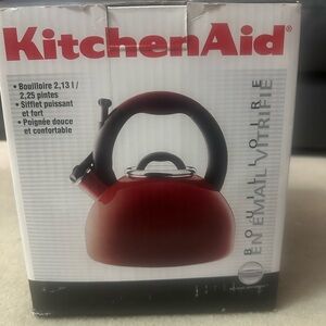 KitchenAid Red and Black Enamel Whistling Tea Kettle